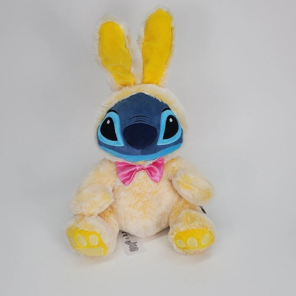Disney Store 2021 Stitch Easter Bunny Plush Yellow Costume Pink Bow 15 Inch‎ NWT